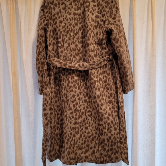 Oversized Soft-Brushed Leopard-Print Tie-Belt Coat - Picture 1 of 10
